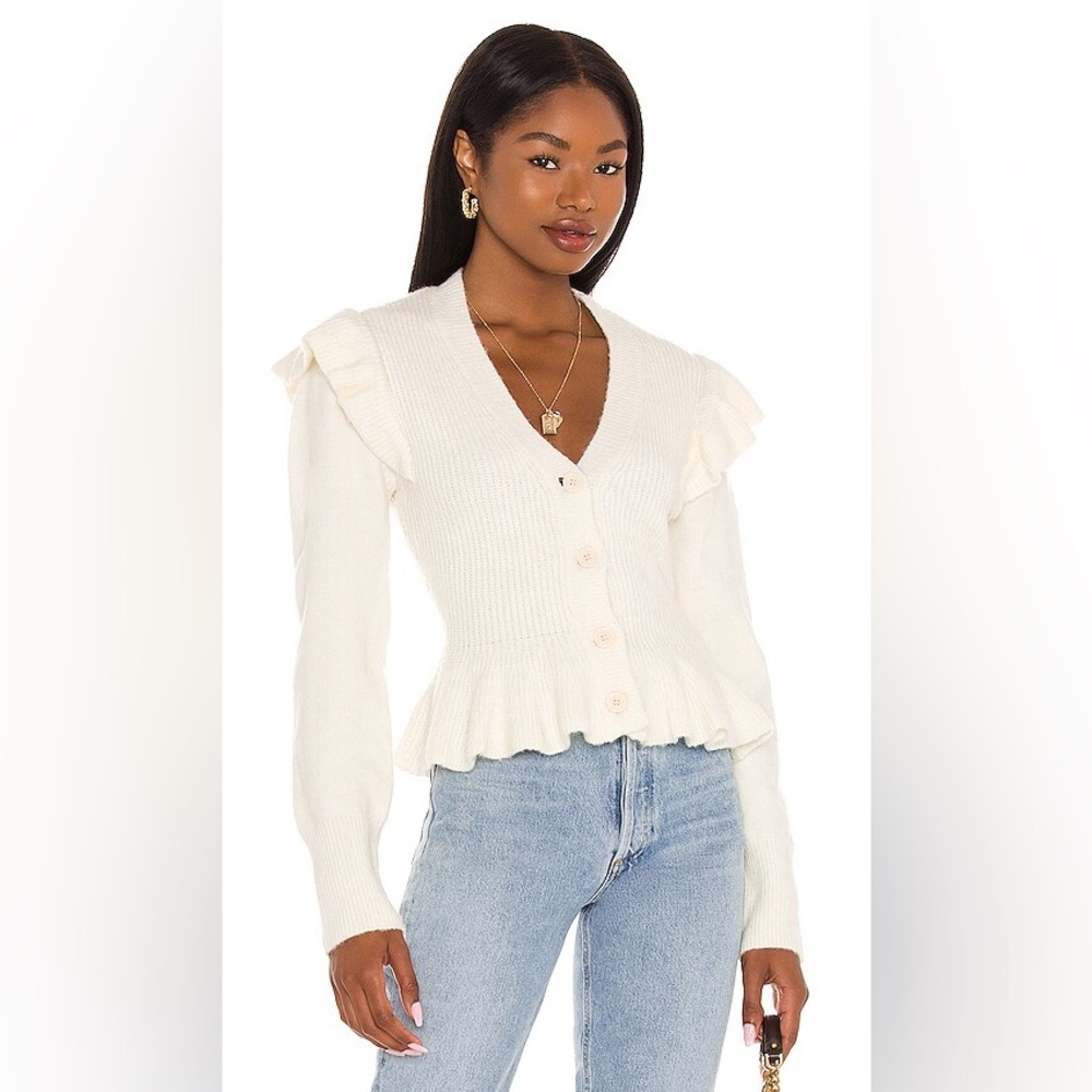 Line & Dot Sz S Kate Ruffle Ivory Knit Cardigan Sweater